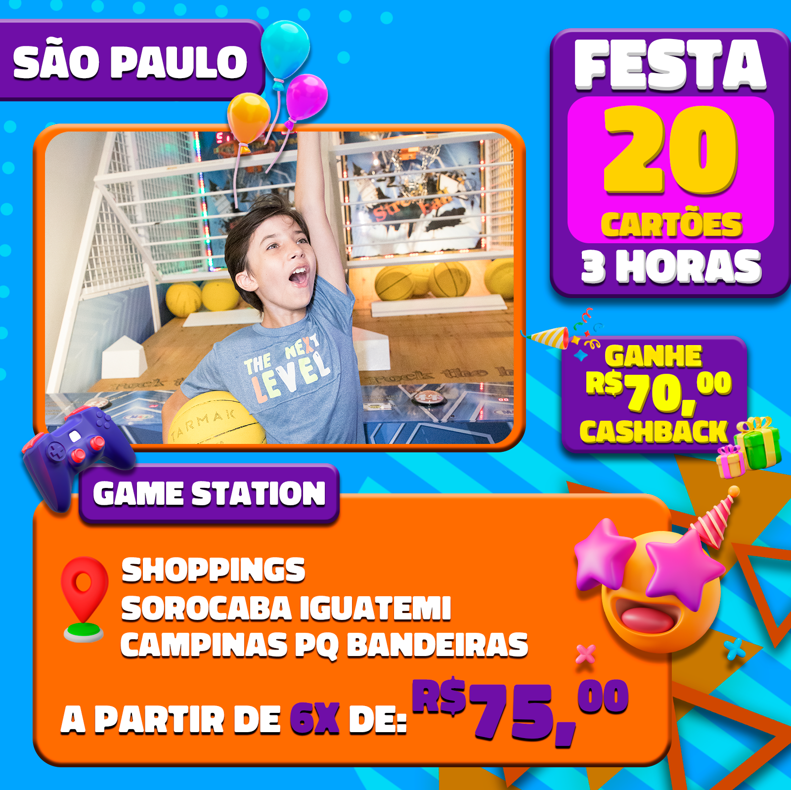 FESTA GAME STATION C/SALÃO DE FESTAS POR 3H SHOPPINGS MACEIÓ SHOPPING/MACEIO  PATIO