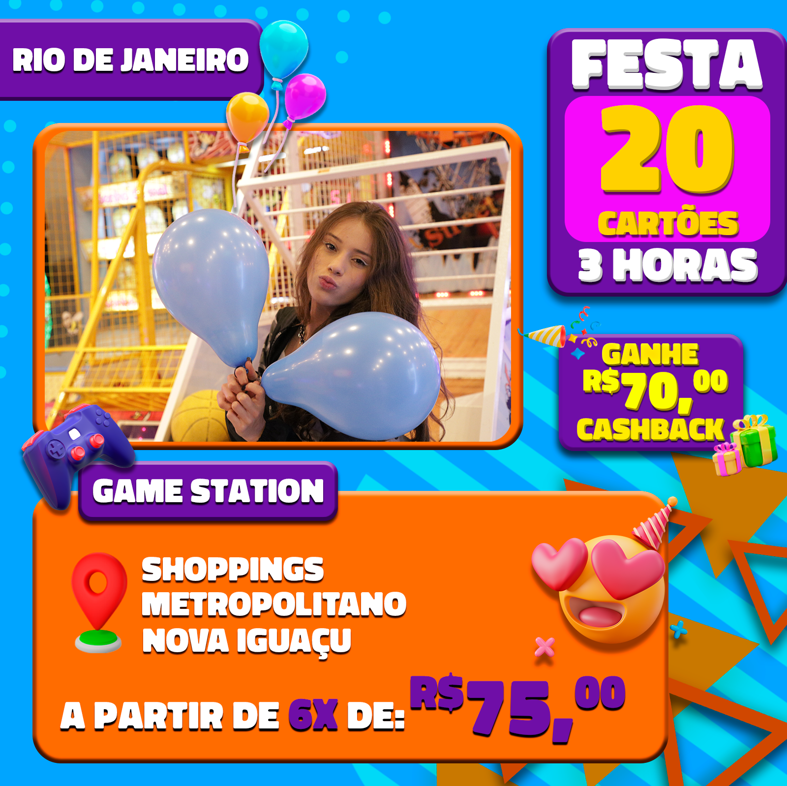 FESTA GAME STATION C/SALÃO DE FESTAS POR 3H SHOPPINGS BOA VISTA /CAMPO  LIMPO/ BUTANTÃ